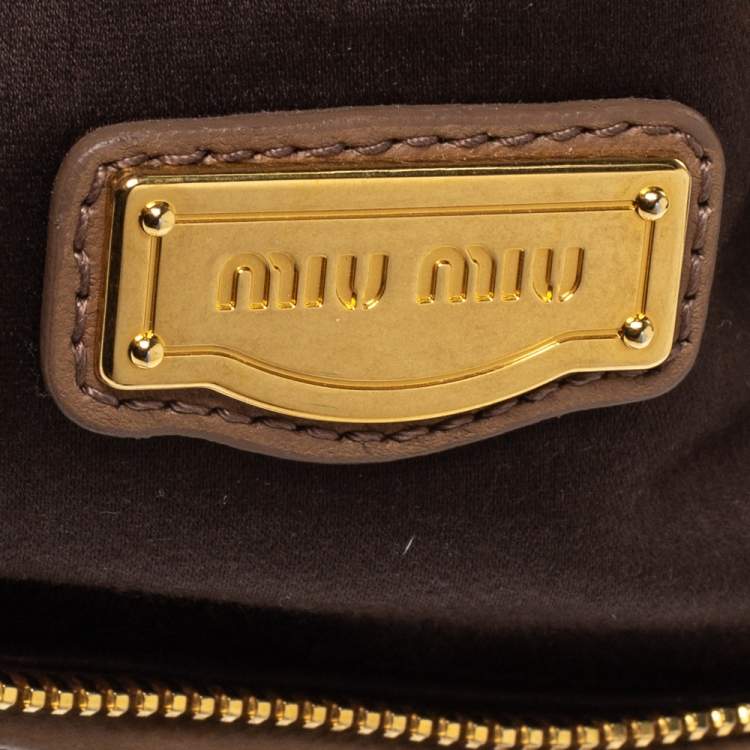 Pre Owned Miu Miu Brown Matelasse Leather Zip Satchel