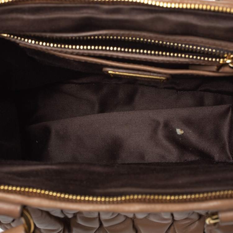 Pre Owned Miu Miu Brown Matelasse Leather Zip Satchel