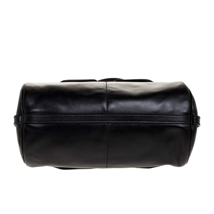 Pre Owned Miu Miu Black Leather Double Pocket Boston Bag