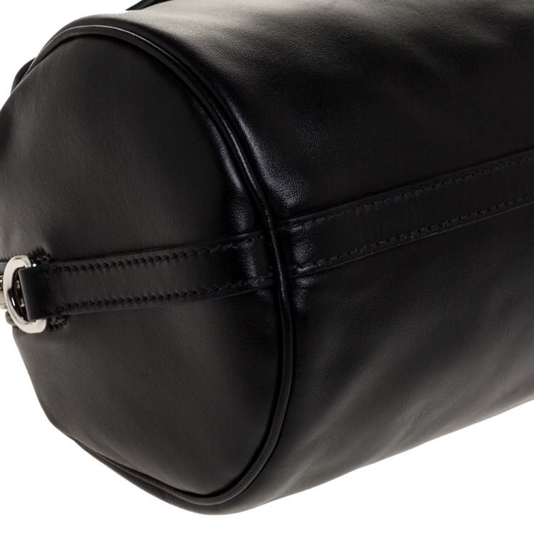 Pre Owned Miu Miu Black Leather Double Pocket Boston Bag