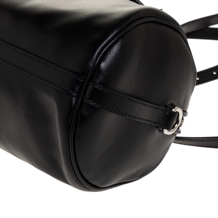 Pre Owned Miu Miu Black Leather Double Pocket Boston Bag