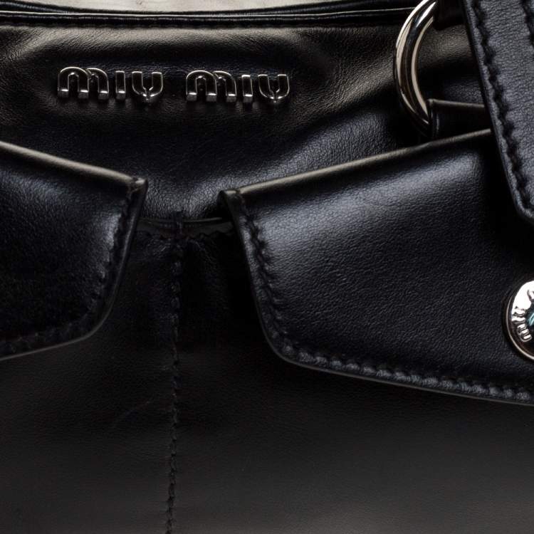 Pre Owned Miu Miu Black Leather Double Pocket Boston Bag