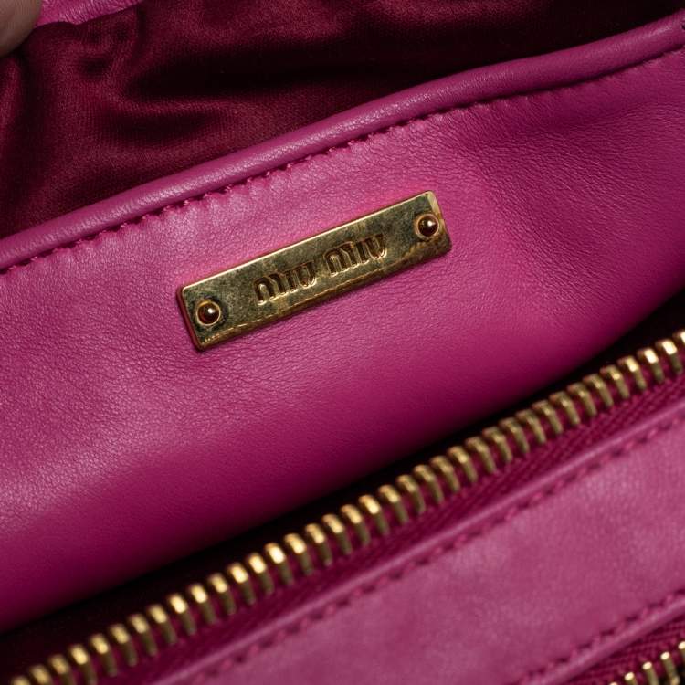 Pre Owned Miu Miu Fuchsia Matelasse Leather Double Zip Crossbody Bag
