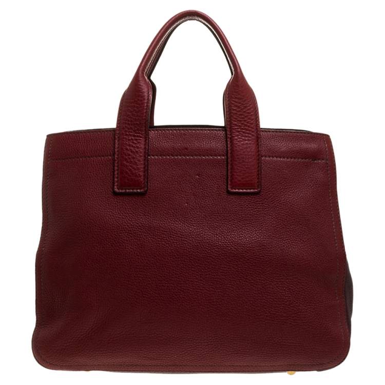 Pre Owned Miu Miu Red/Maroon Vitello Caribu Leather Zipped Tote