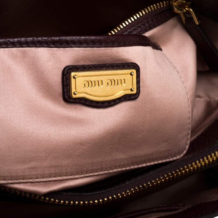 Pre Owned Miu Miu Red/Maroon Vitello Caribu Leather Zipped Tote