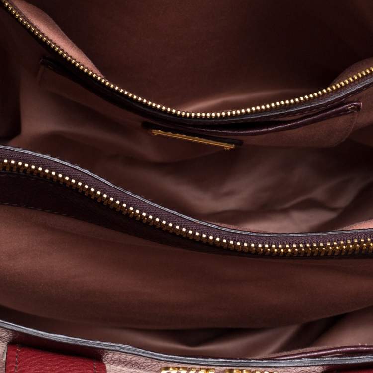 Pre Owned Miu Miu Red/Maroon Vitello Caribu Leather Zipped Tote