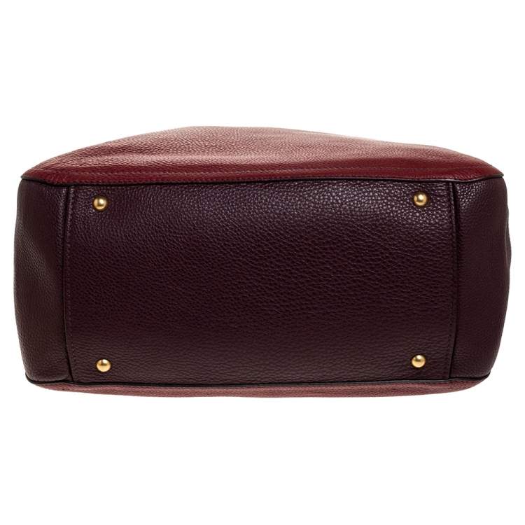 Pre Owned Miu Miu Red/Maroon Vitello Caribu Leather Zipped Tote