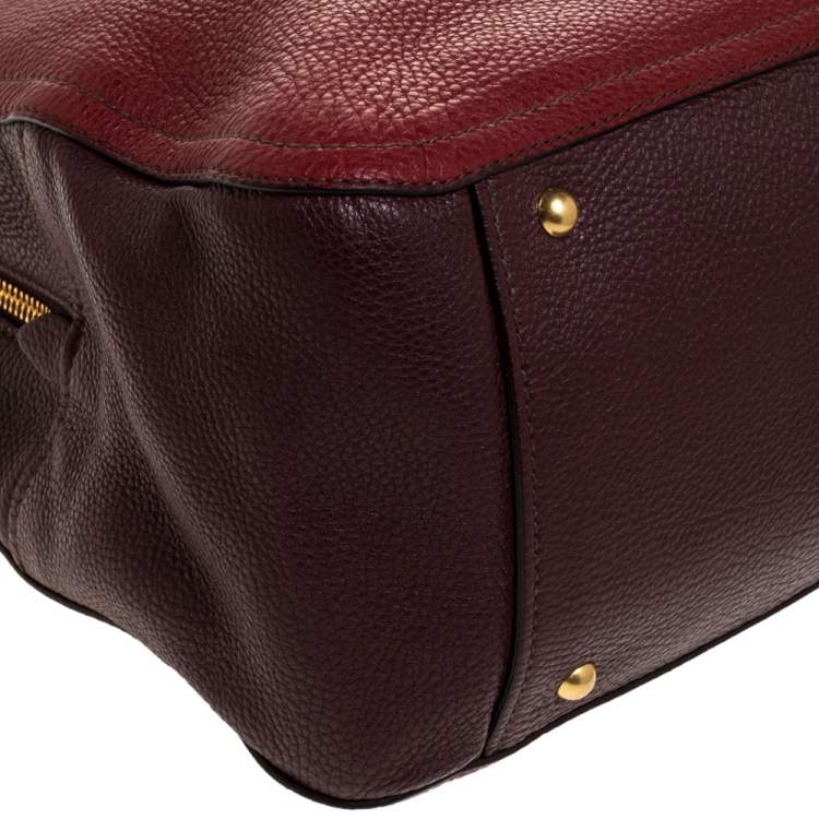Pre Owned Miu Miu Red/Maroon Vitello Caribu Leather Zipped Tote