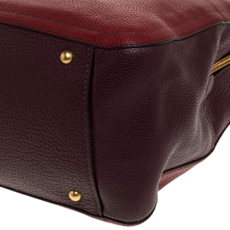 Pre Owned Miu Miu Red/Maroon Vitello Caribu Leather Zipped Tote