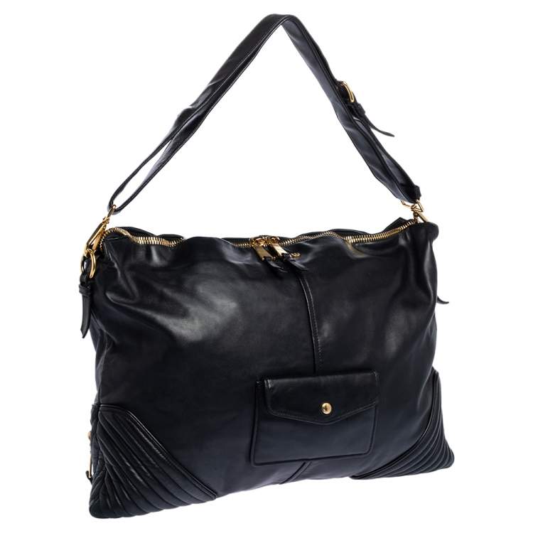 Pre Owned Miu Miu Black Leather Biker Cloud Hobo