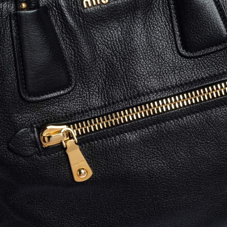 Pre Owned Miu Miu Black Madras Leather Studded Handle Tote