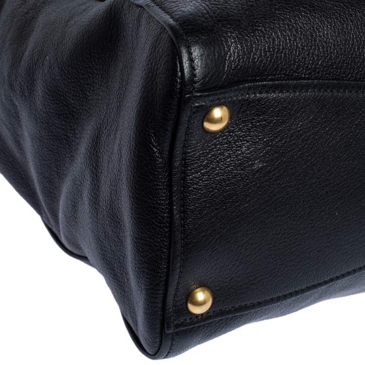 Pre Owned Miu Miu Black Madras Leather Studded Handle Tote
