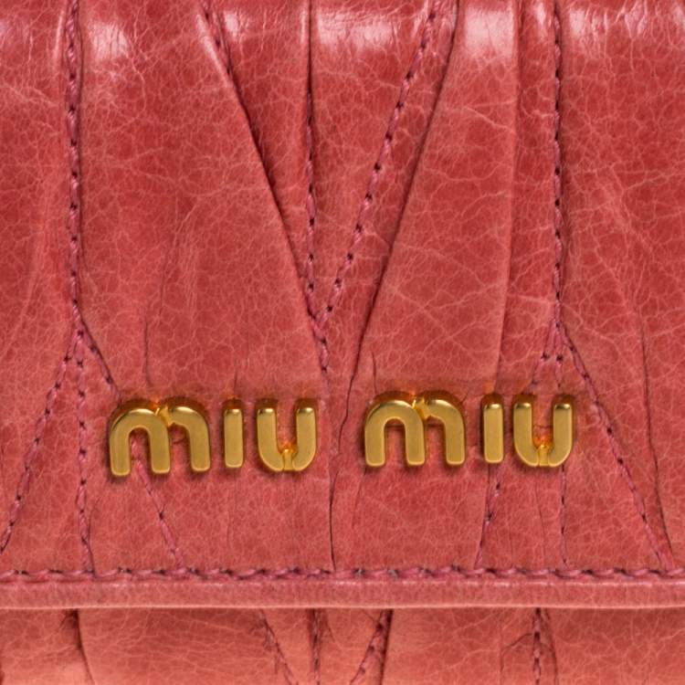 Pre Owned Miu Miu Coral Orange Matelassé Leather Key Holder