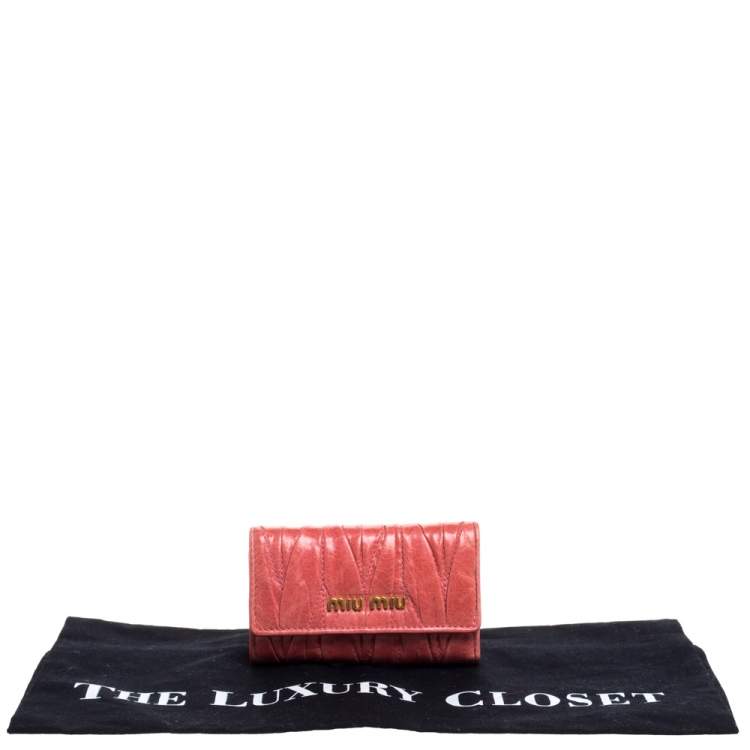 Pre Owned Miu Miu Coral Orange Matelassé Leather Key Holder