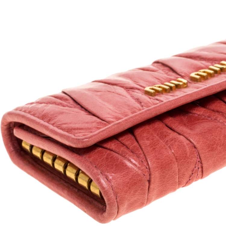 Pre Owned Miu Miu Coral Orange Matelassé Leather Key Holder