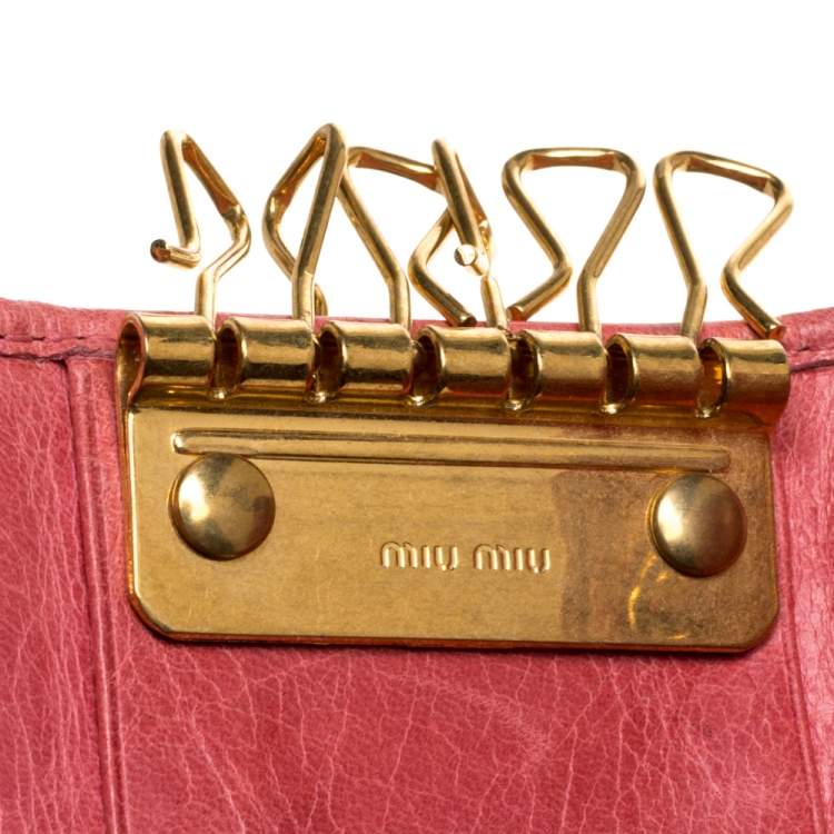 Pre Owned Miu Miu Coral Orange Matelassé Leather Key Holder