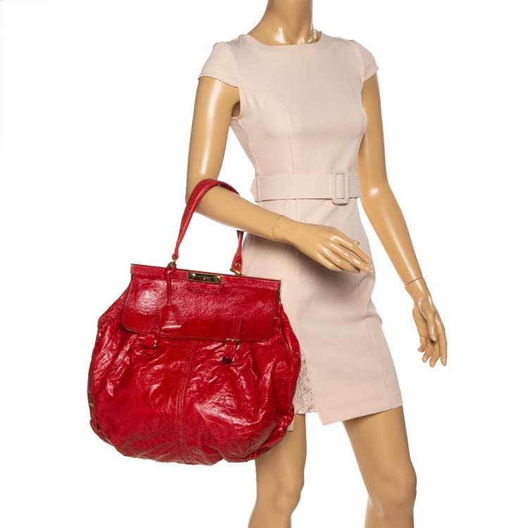 Pre Owned Miu Miu Red Vitello Lux Leather Frame Top Handle Bag