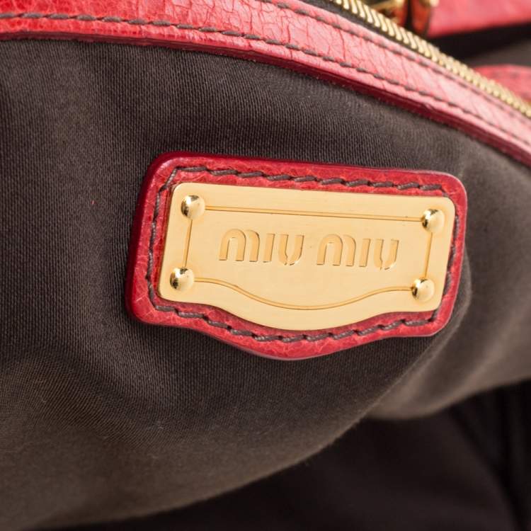 Pre Owned Miu Miu Red Vitello Lux Leather Frame Top Handle Bag