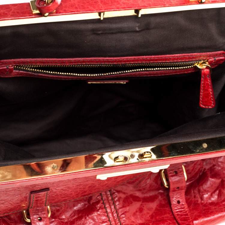Pre Owned Miu Miu Red Vitello Lux Leather Frame Top Handle Bag