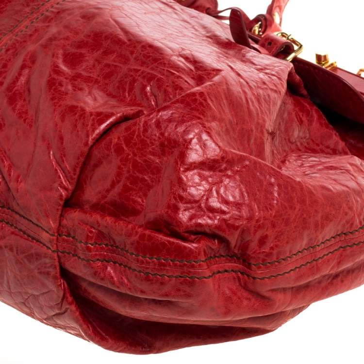 Pre Owned Miu Miu Red Vitello Lux Leather Frame Top Handle Bag