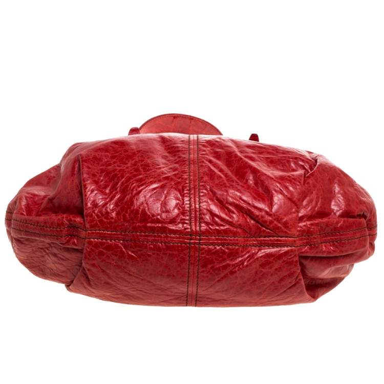 Pre Owned Miu Miu Red Vitello Lux Leather Frame Top Handle Bag