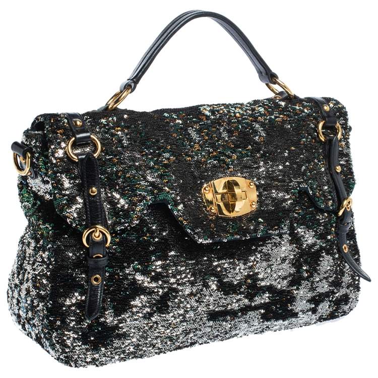Pre Owned Miu Miu Multicolor Paillette Sequins Turnlock Top Handle Bag