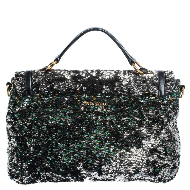 Pre Owned Miu Miu Multicolor Paillette Sequins Turnlock Top Handle Bag