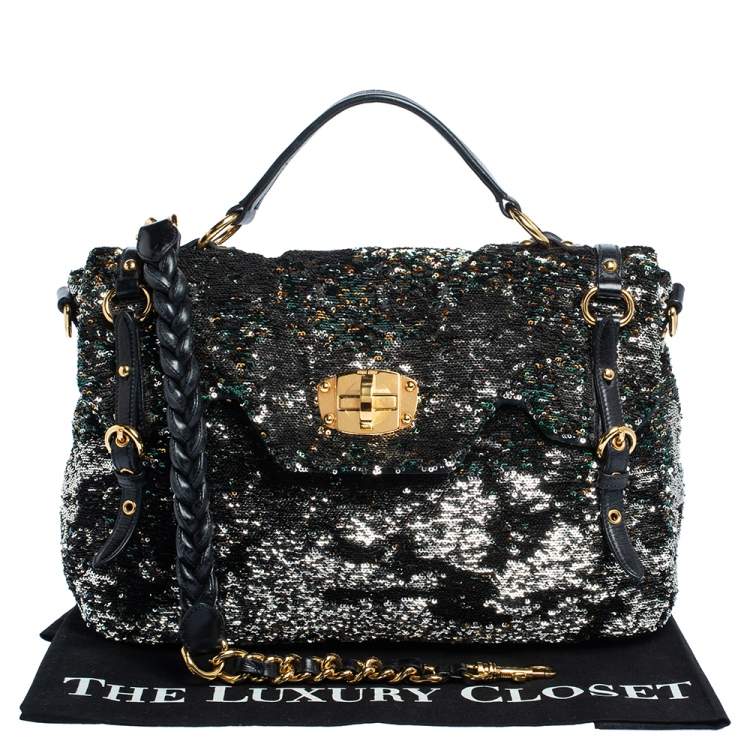 Pre Owned Miu Miu Multicolor Paillette Sequins Turnlock Top Handle Bag