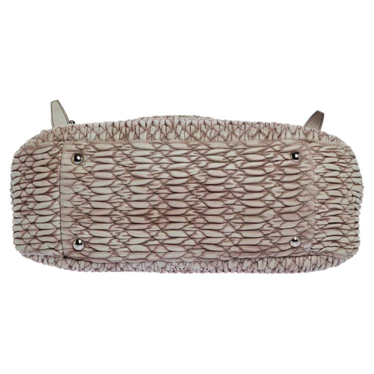 Pre Owned Miu Miu Cream/Old Rose Matelassé Leather Turn Lock Tote