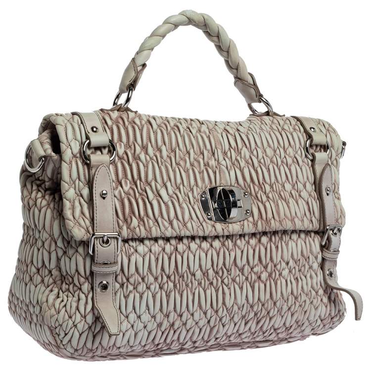 Pre Owned Miu Miu Cream/Old Rose Matelassé Leather Turn Lock Tote