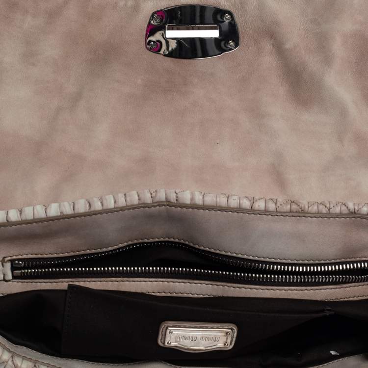 Pre Owned Miu Miu Cream/Old Rose Matelassé Leather Turn Lock Tote