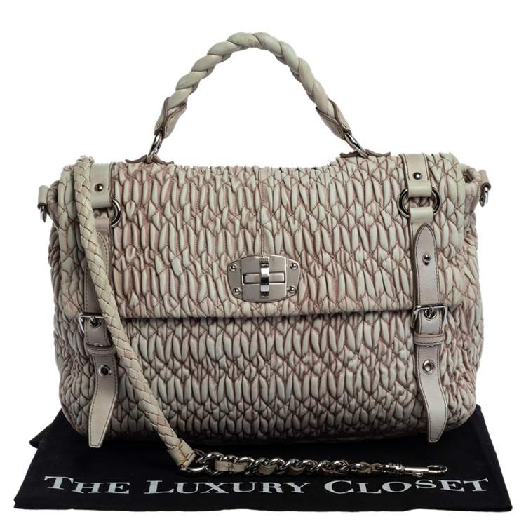 Pre Owned Miu Miu Cream/Old Rose Matelassé Leather Turn Lock Tote