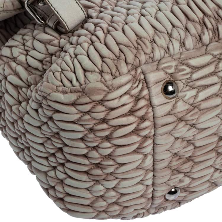 Pre Owned Miu Miu Cream/Old Rose Matelassé Leather Turn Lock Tote