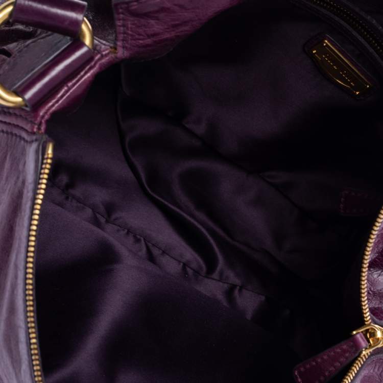 Pre Owned Miu Miu Purple Leather Front Pocket Hobo.