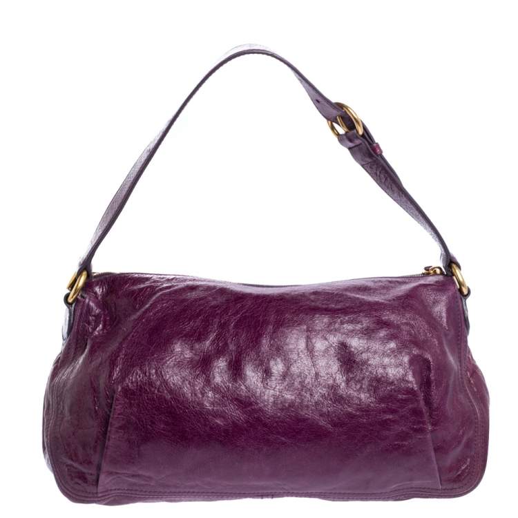 Pre Owned Miu Miu Purple Leather Front Pocket Hobo.
