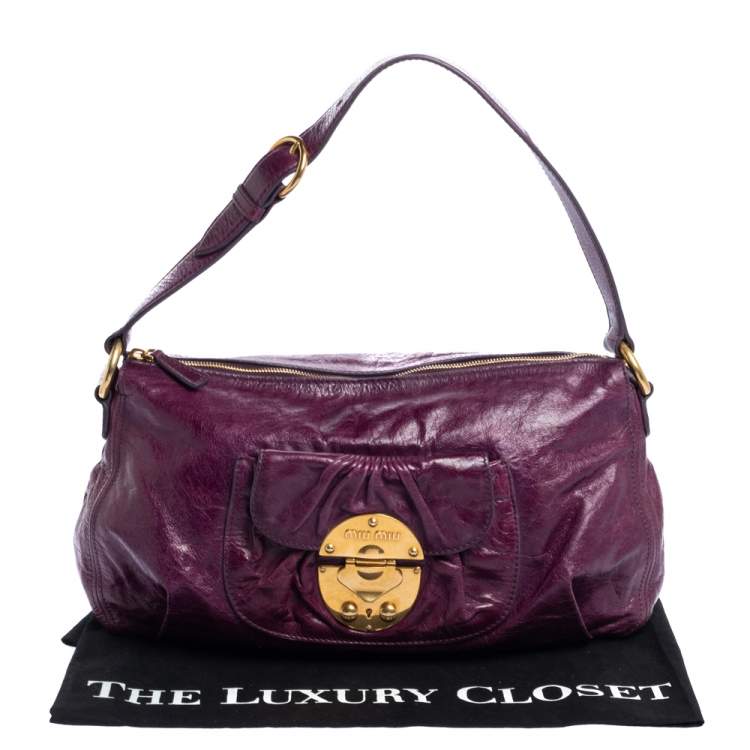 Pre Owned Miu Miu Purple Leather Front Pocket Hobo.