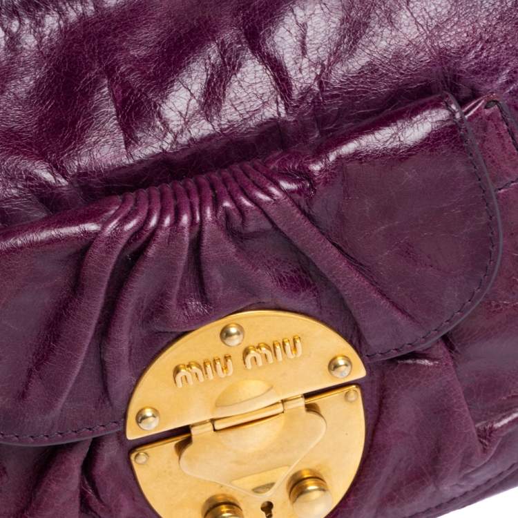 Pre Owned Miu Miu Purple Leather Front Pocket Hobo.