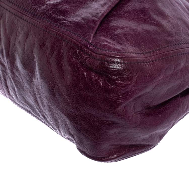 Pre Owned Miu Miu Purple Leather Front Pocket Hobo.