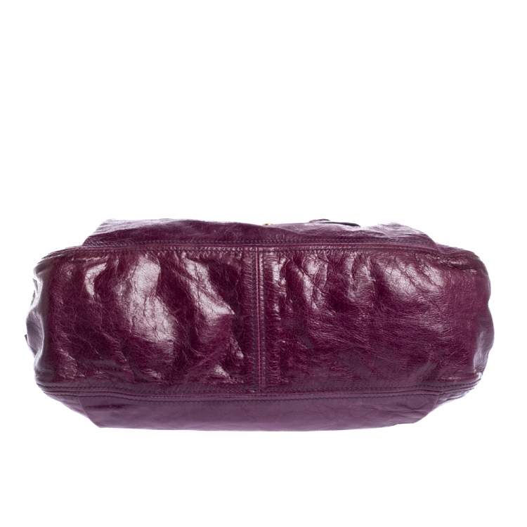 Pre Owned Miu Miu Purple Leather Front Pocket Hobo.