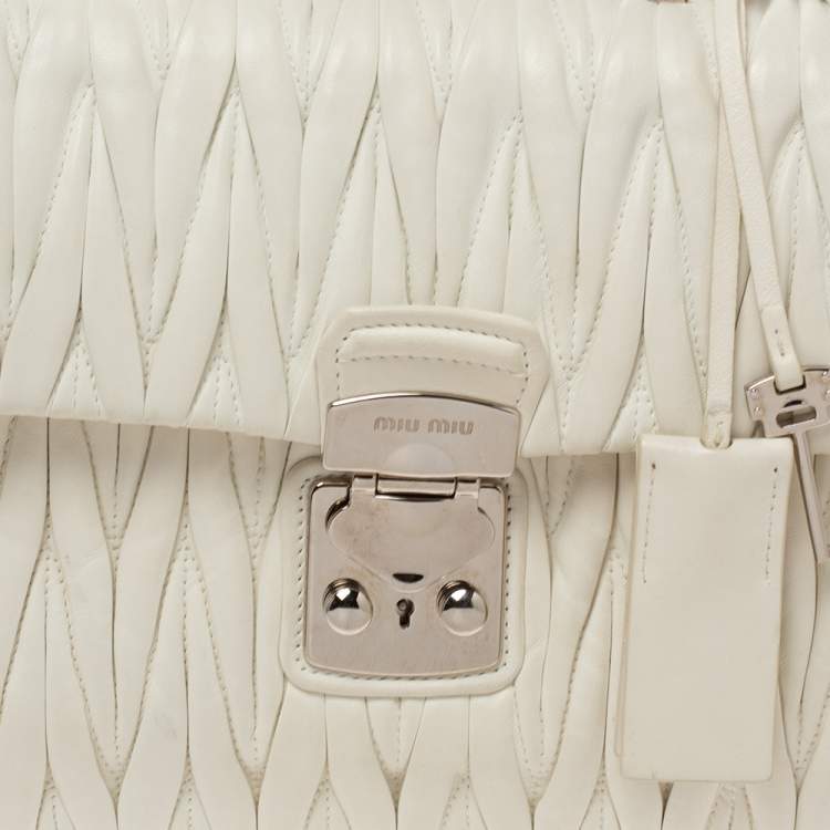 Pre Owned Miu Miu White Matelassé Leather Flap Top Handle Bag