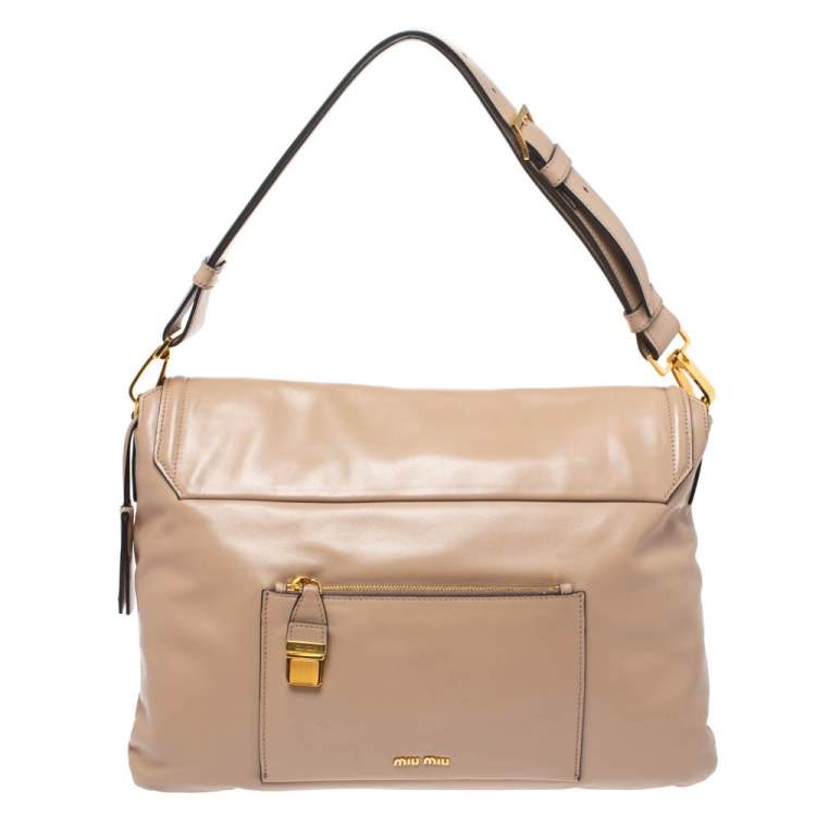 Pre Owned Miu Miu Beige Vitello Soft Leather Flap Shoulder Bag