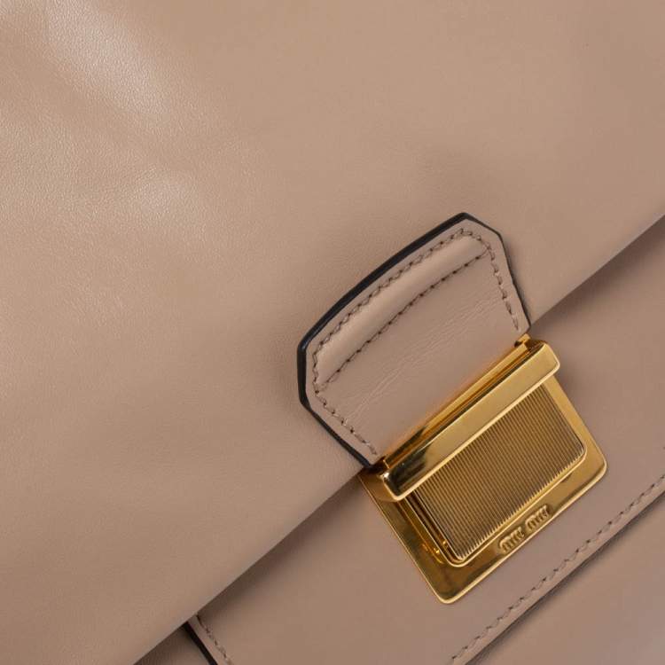 Pre Owned Miu Miu Beige Vitello Soft Leather Flap Shoulder Bag