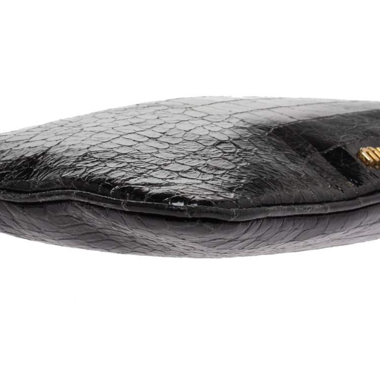 Pre Owned Miu Miu Black Croc Embossed Patent Leather Frame Clutch