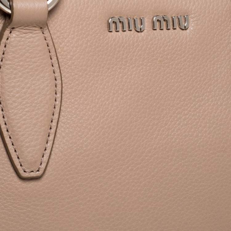 Pre Owned Miu Miu Beige Vitello Phenix Leather Zip Shopper Tote