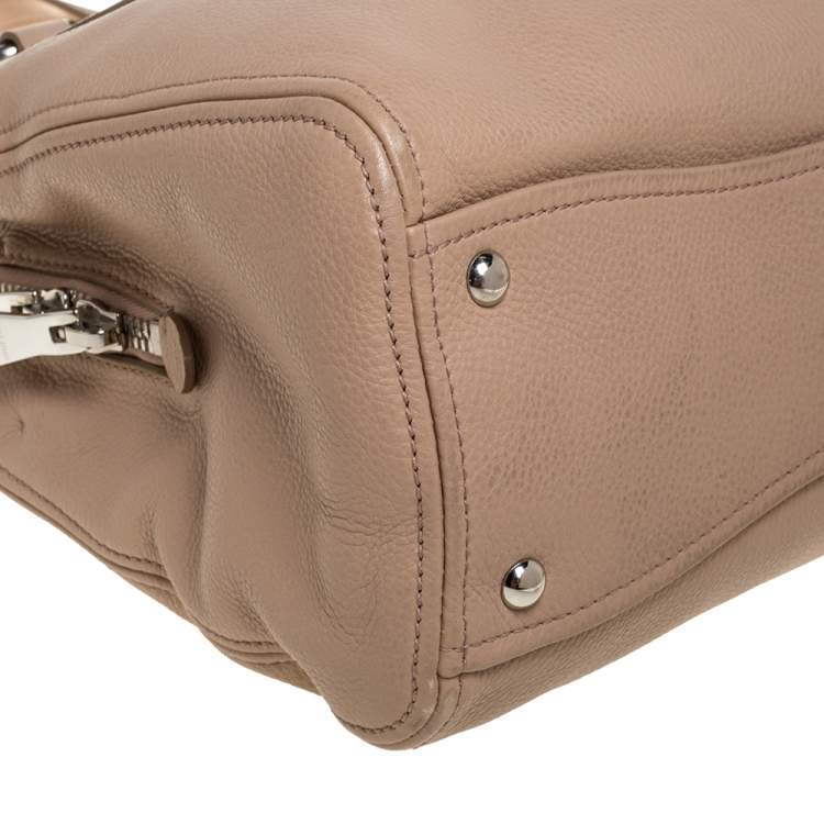 Pre Owned Miu Miu Beige Vitello Phenix Leather Zip Shopper Tote