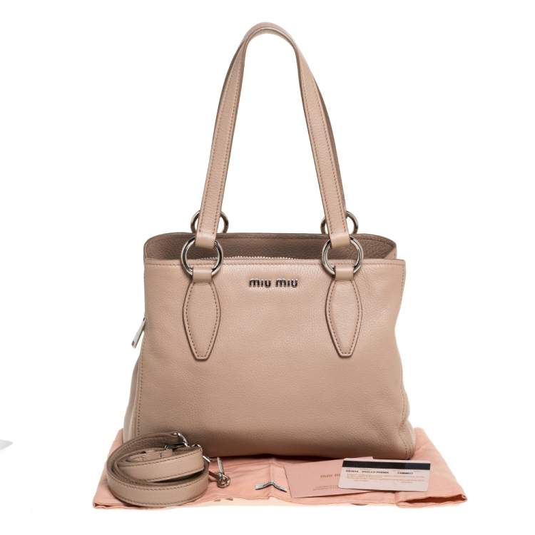 Pre Owned Miu Miu Beige Vitello Phenix Leather Zip Shopper Tote