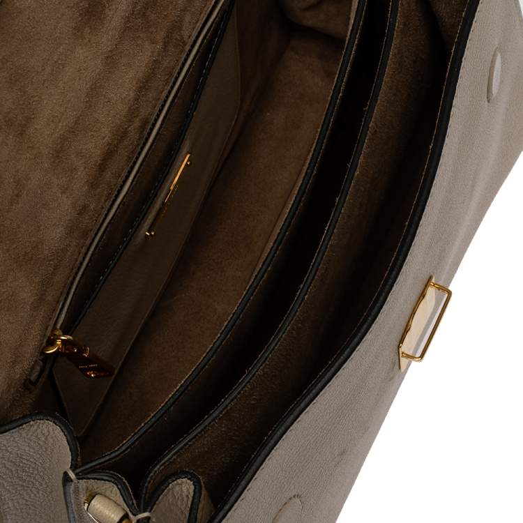 Pre Owned Miu Miu Two Tone Beige Leather Madras Top Handle Bag