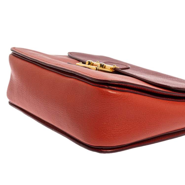 Pre Owned Miu Miu Orange/Red Madras Leather Push Lock Flap Top Handle Bag