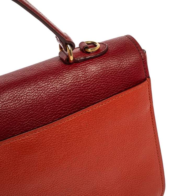 Pre Owned Miu Miu Orange/Red Madras Leather Push Lock Flap Top Handle Bag