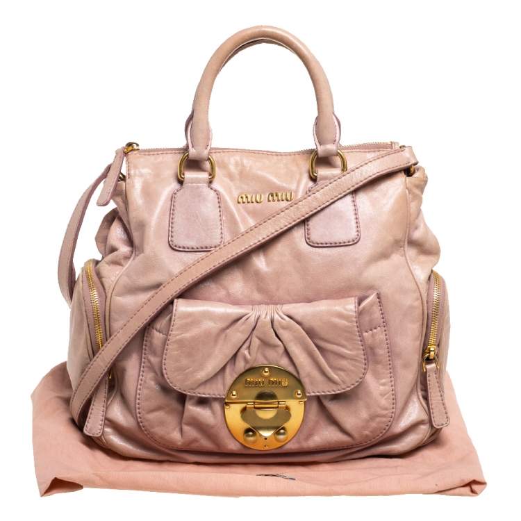 Pre Owned Miu Miu Old Rose Vitello Leather Satchel